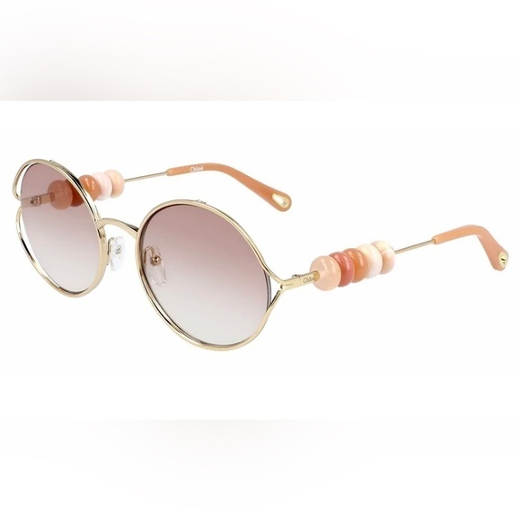 Chloe Bead Embellished Sunglasses 
Round Gold Frame Brow Mocha Mousse
NWT - Picture 2 of 16